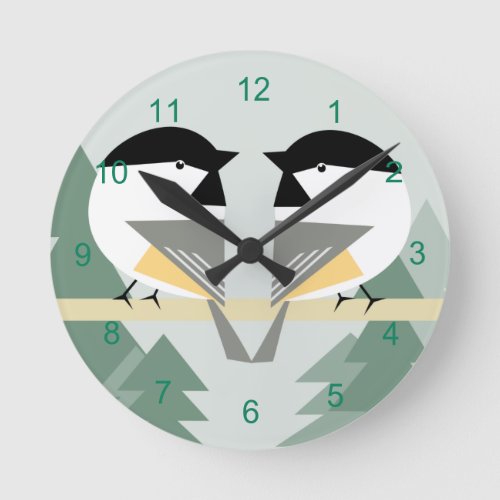 Two Chickadees Round Clock