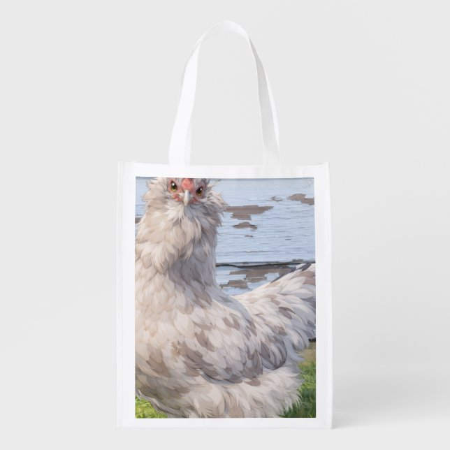 Two Chickens Cute Farm Reusable Grocery Bag (Front)