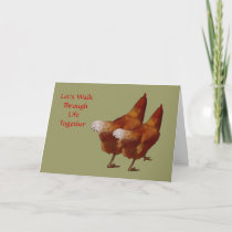 Two Chickens Side by Side: Valentine: Art Holiday Card