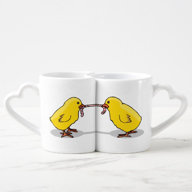 Two Chicks and a Worm Coffee Mug Set (Back Nesting)