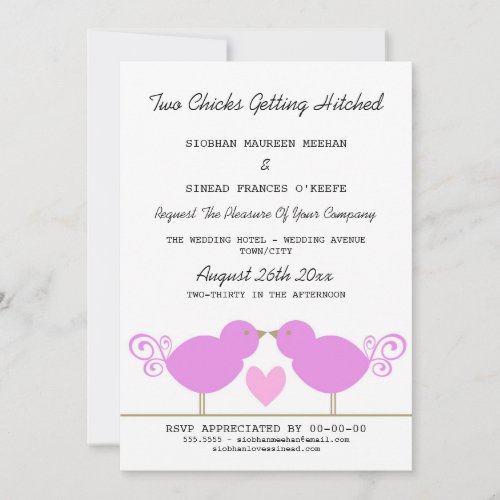 Two Chicks Getting Hitched Lesbian Wedding Custom Invitation