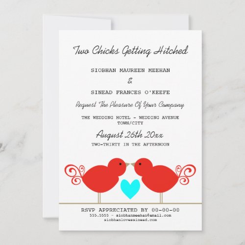 Two Chicks Getting Hitched Lesbian Wedding Invite
