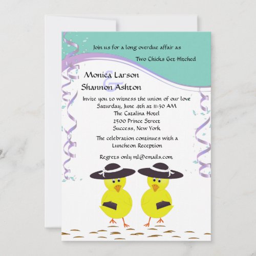 Two Chicks Getting Hitched Lesbian Wedding Invite