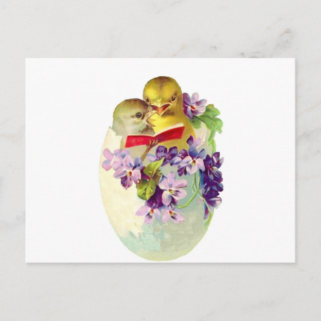 Two Chicks in Egg Shell Sing From Songbook Postcard (Front)