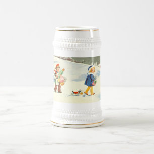 Two children and a dog beer stein