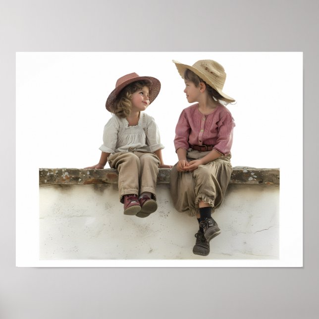 Two Children Sitting on a Wall Poster (Front)