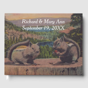 Two Chipmunks on Stump in Mountains Lake Guest Book