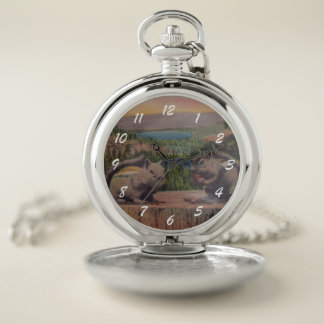 Two Chipmunks on Stump Mountains Nuts Pocket Watch