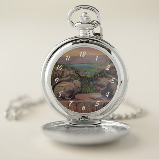 Two Chipmunks on Stump Mountains Nuts Pocket Watch (Inside)
