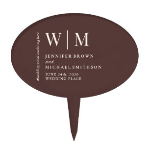 two Chocolate Brown Beige Formal Wedding Cake Topper