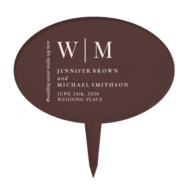 two Chocolate Brown Beige Formal Wedding Cake Topper (Front)