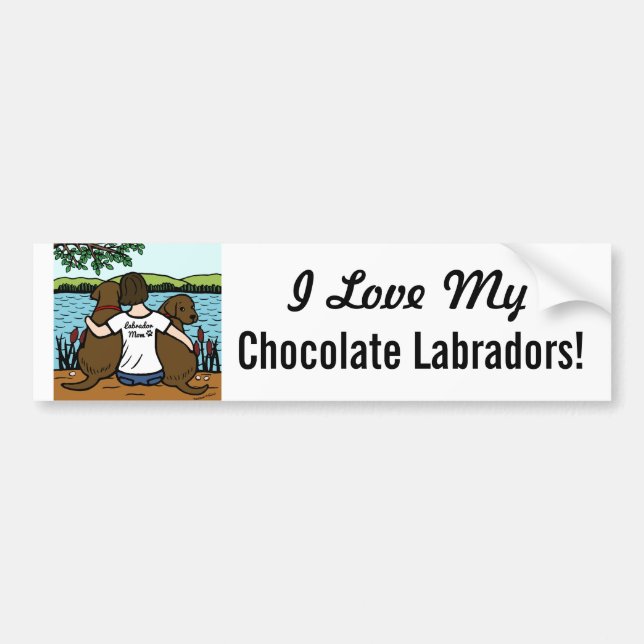 Two Chocolate Labradors and Mom Bumper Sticker (Front)