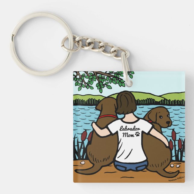 Two Chocolate Labradors and Mom Keychain (Front)