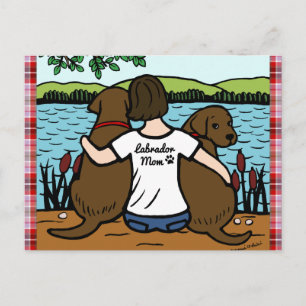 Two Chocolate Labradors and Mom Postcard