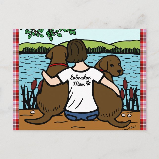 Two Chocolate Labradors and Mom Postcard (Front)