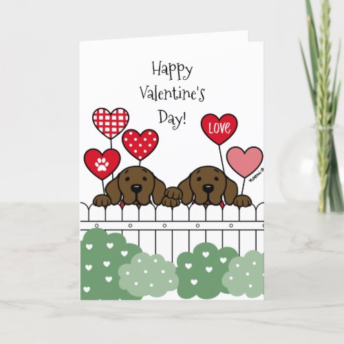 Two Chocolate Labradors Watching Valentine Holiday Card