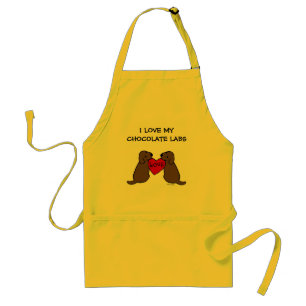 Two Chocolate Labradors with Love Cartoon Adult Apron