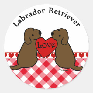 Two Chocolate Labradors with Love Cartoon Classic Round Sticker