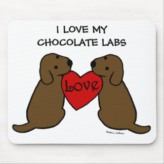 Two Chocolate Labradors with Love Cartoon Mouse Pad
