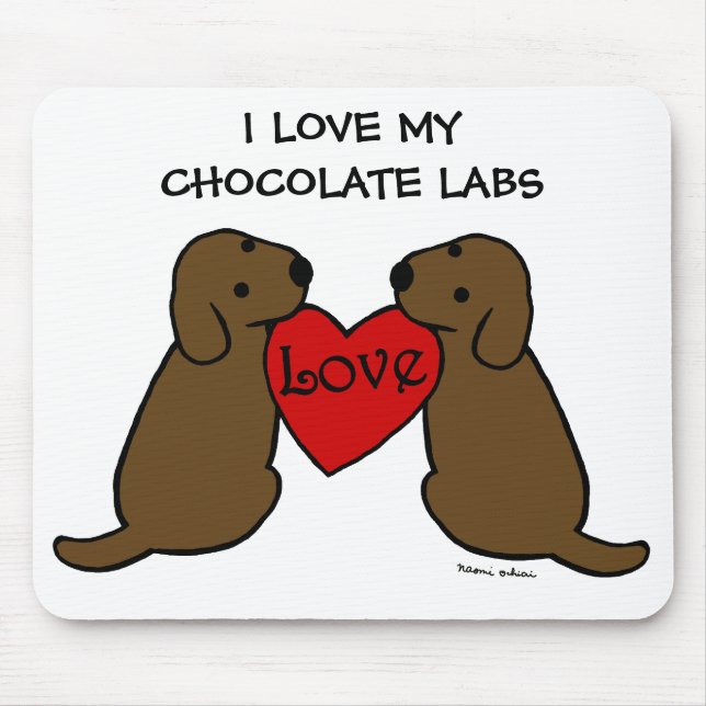 Two Chocolate Labradors with Love Cartoon Mouse Pad (Front)