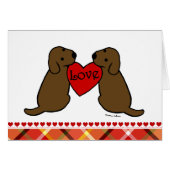 Two Chocolate Labradors with Love Cartoon Tartan (Front Horizontal)