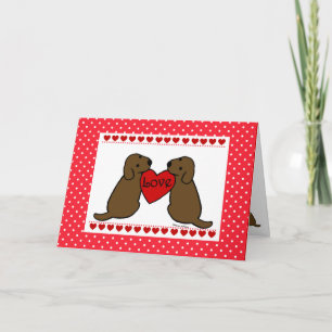 Two Chocolate Labs with Love Cartoon Holiday Card