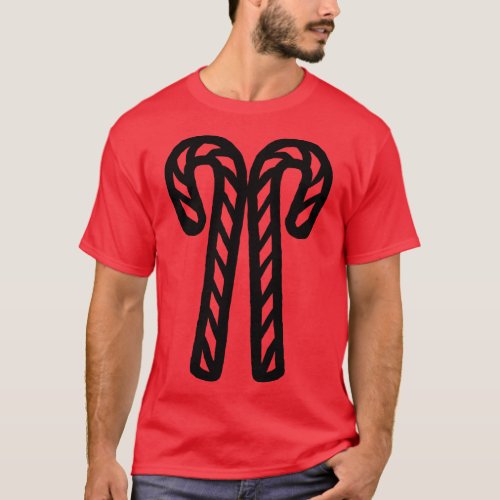 Two Christmas Candy Canes Outline T_Shirt