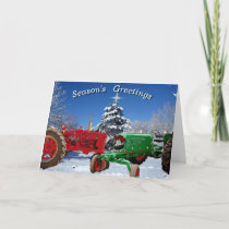 Two Christmassy Tractors Holiday Greeting Cards