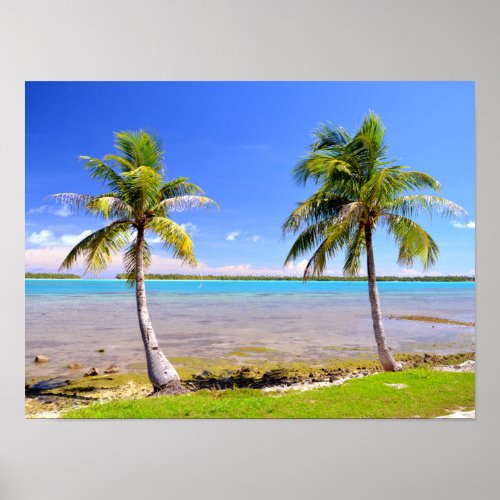 Two coconut trees in front of Maupiti lagoon Poster