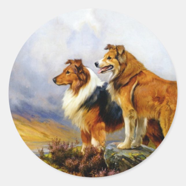 Two Collie Dogs above a Lake Classic Round Sticker (Front)
