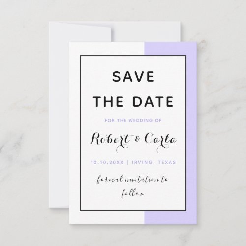 Two Color Blocks White  Amethyst Purple Classic Save The Date