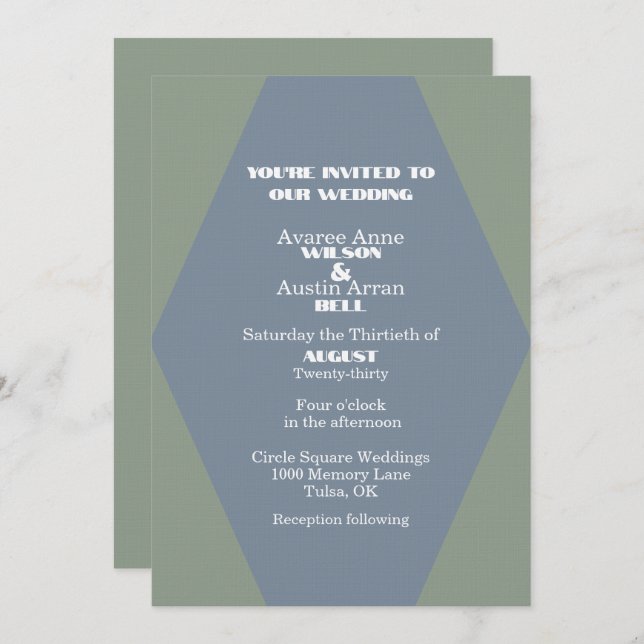 Two Color Blue and Green Diamond Shape Wedding (Front/Back)