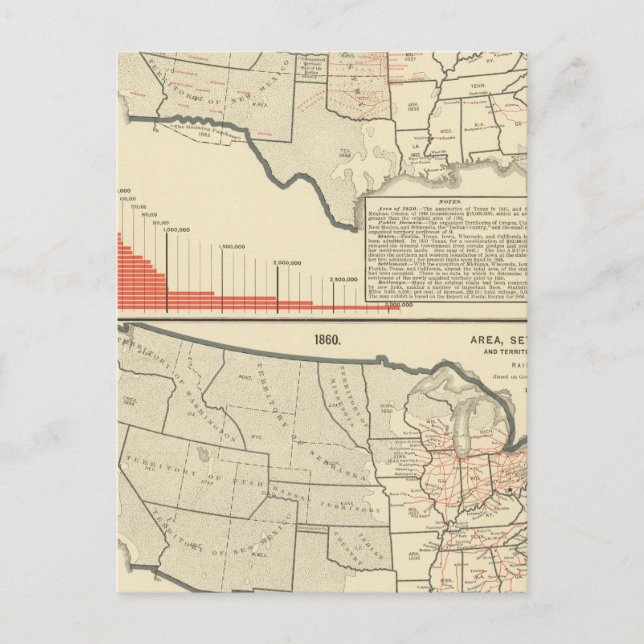 Two color lithographed maps of United States Postcard (Front)