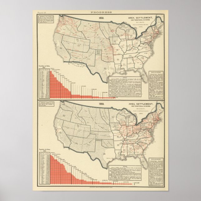 Two color lithographed maps of United States Poster (Front)