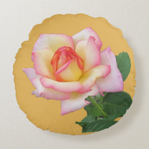 Two-color Pink Rose Photograph Round Pillow