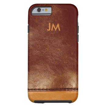 Two Colored Brown Leather With Initials Tough Iphone 6 Case by UDDesign at Zazzle