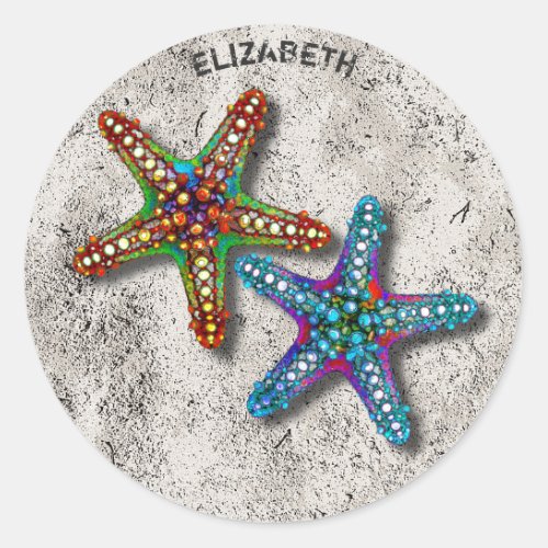 Two Colorful Abstract Psychedelic Starfish Drawing Classic Round Sticker