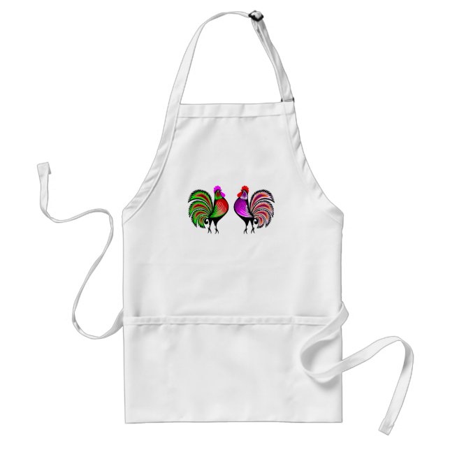 Two Colorful Alert Roosters Adult Apron (Front)