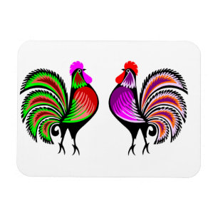 Two Colorful Alert Roosters Magnet