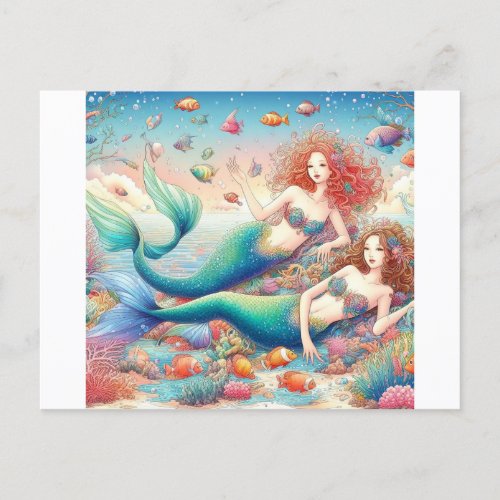 Two Colorful and Beautiful Mermaid Twins Postcard