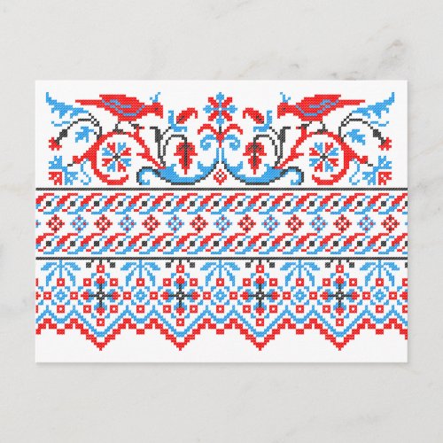 Two colorful cross_stitch birds Wedding engagement Announcement Postcard