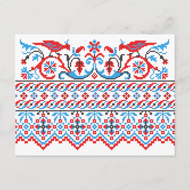 Two colorful cross-stitch birds Wedding engagement Announcement Postcard (Front)