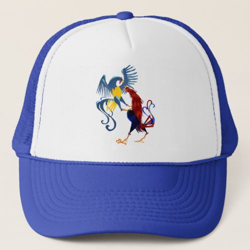 Two Colorful Fighting Roosters Hats