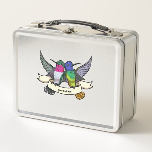 Two Colorful Friends Cartoon Hummingbirds Metal Lunch Box