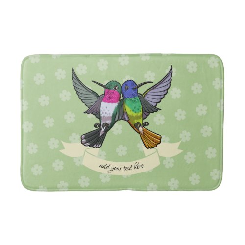 Two Colorful Hovering Hummingbird Friends Cartoon Bath Mat