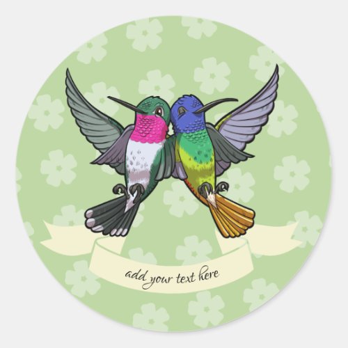 Two Colorful Hovering Hummingbird Friends Cartoon Classic Round Sticker