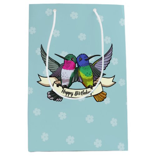 Two Colorful Hovering Hummingbird Friends Cartoon Medium Gift Bag