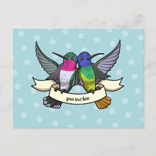 Two Colorful Hovering Hummingbird Friends Cartoon Postcard