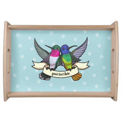 Two Colorful Hovering Hummingbird Friends Cartoon Serving Tray