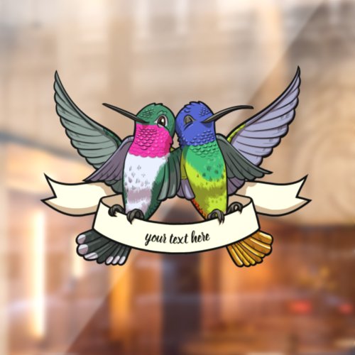 Two Colorful Hovering Hummingbird Friends Cartoon Window Cling